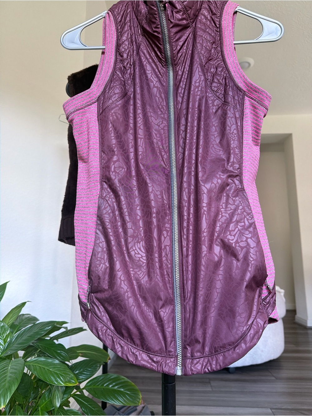 Sleeveless Zip-Front Vest in Purple with Pink Panels